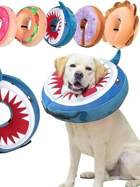 Inflatable dog soft collar shark M post surgery to stop licking NWT